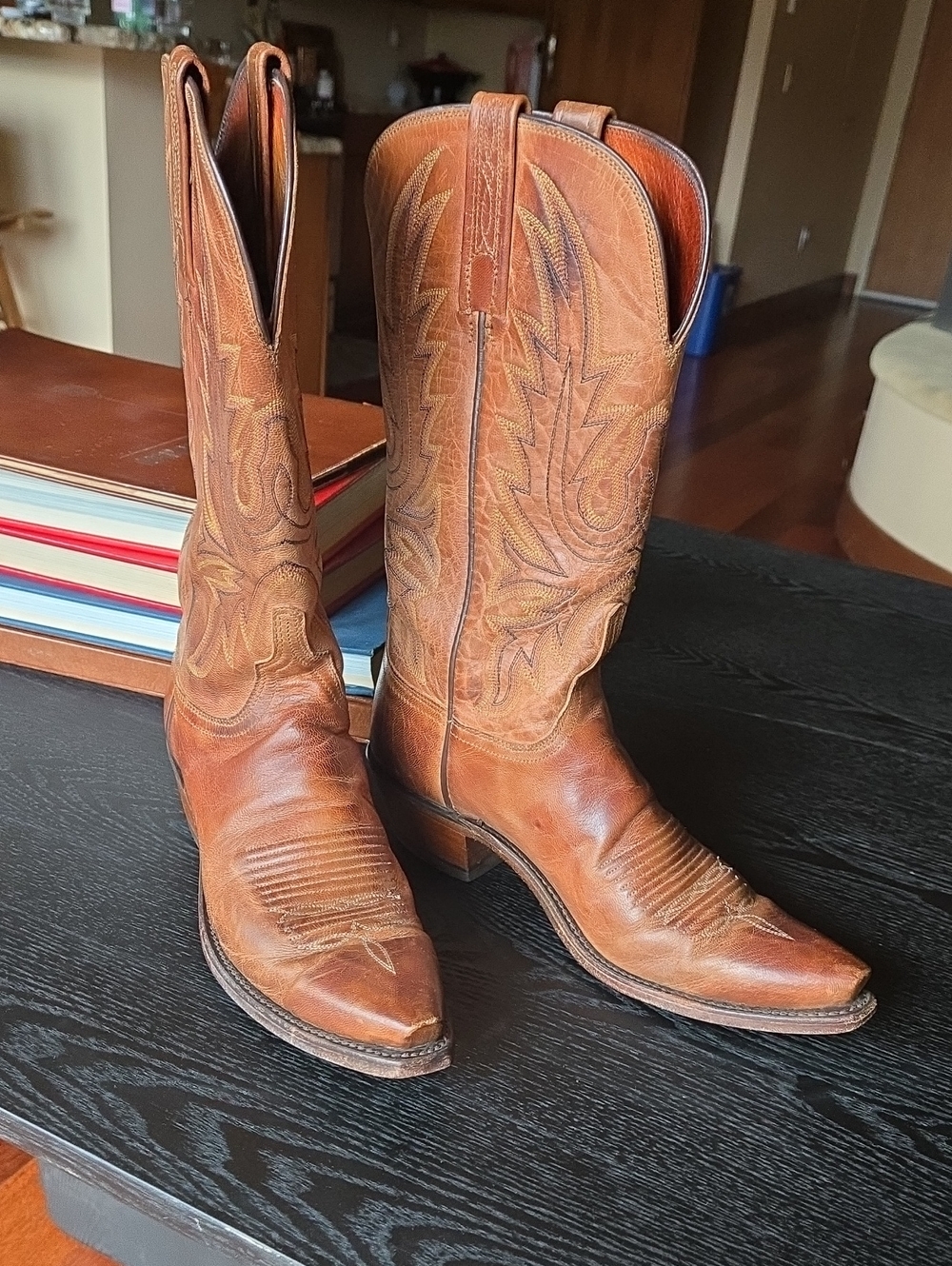 Lucchese Tan/Brown Leather Women's Heeled Western Boots